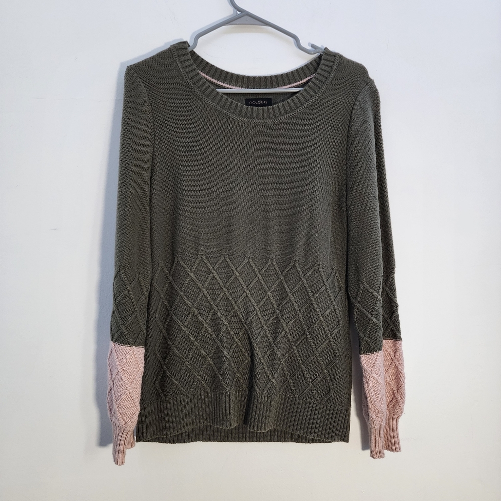 Women's Olive and Pink Sweater Size Medium